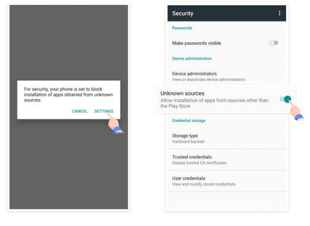 Settings then switch on "unknown sources"